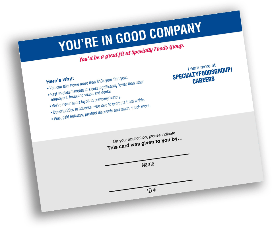 Referral Program Specialty Foods Group